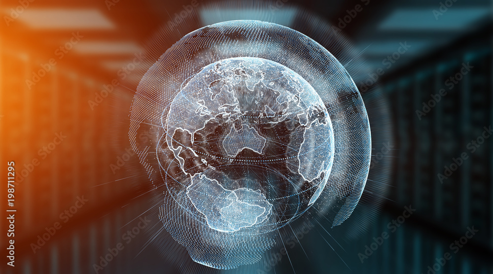 Connections system global world view 3D rendering