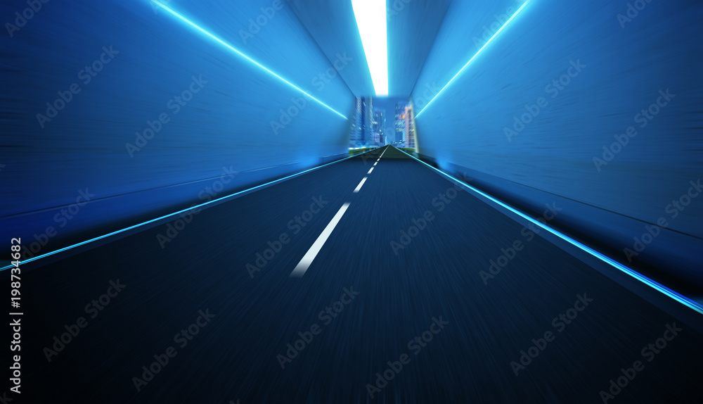 Tunnel road with speed motion blur effect .