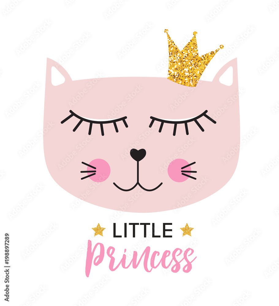 Little Cute Cat Princess Vector Illustration