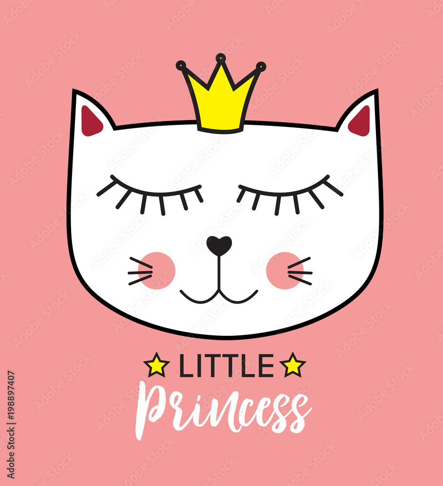 Little Cute Cat Princess Vector Illustration