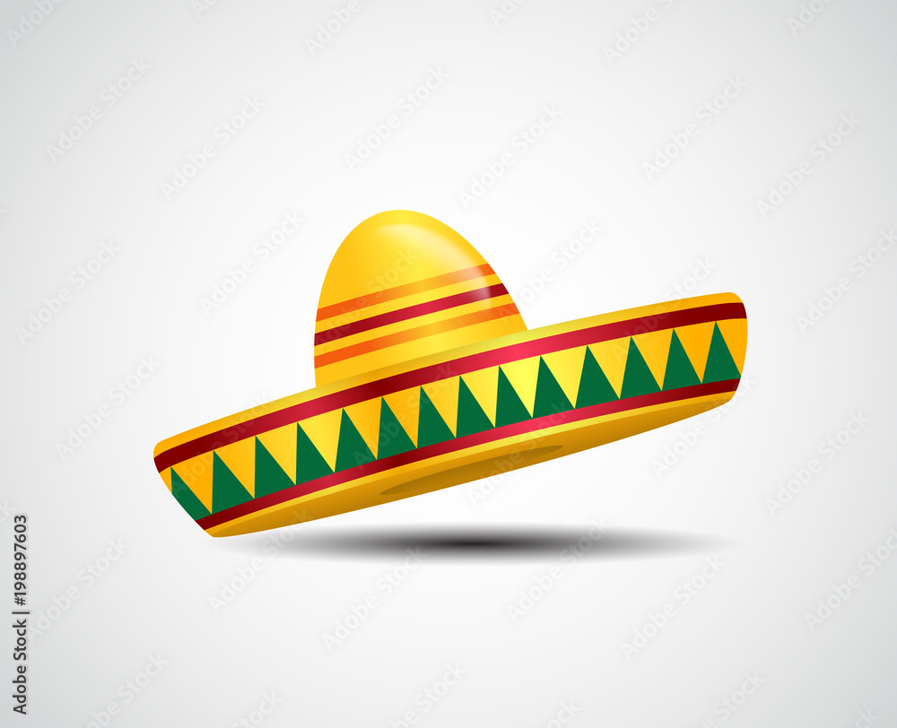 Naturalistic colorful sombrero on White Background. Vector Illustration