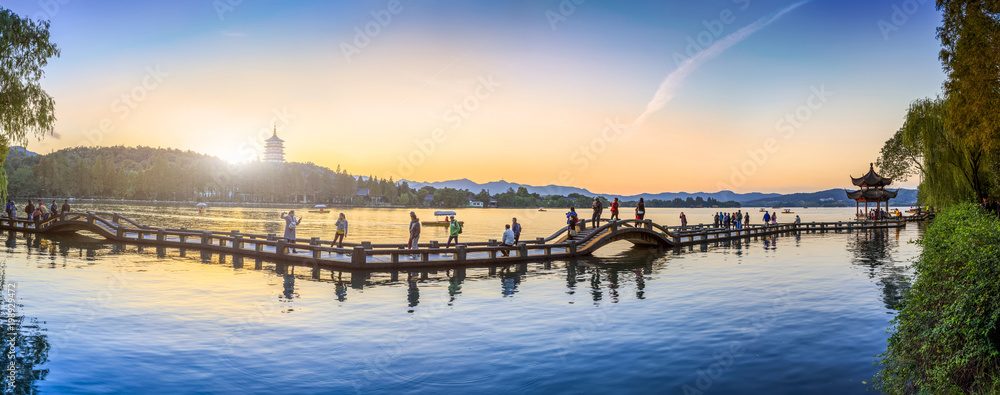 Landscape skyline of West Lake garden building in Hangzhou