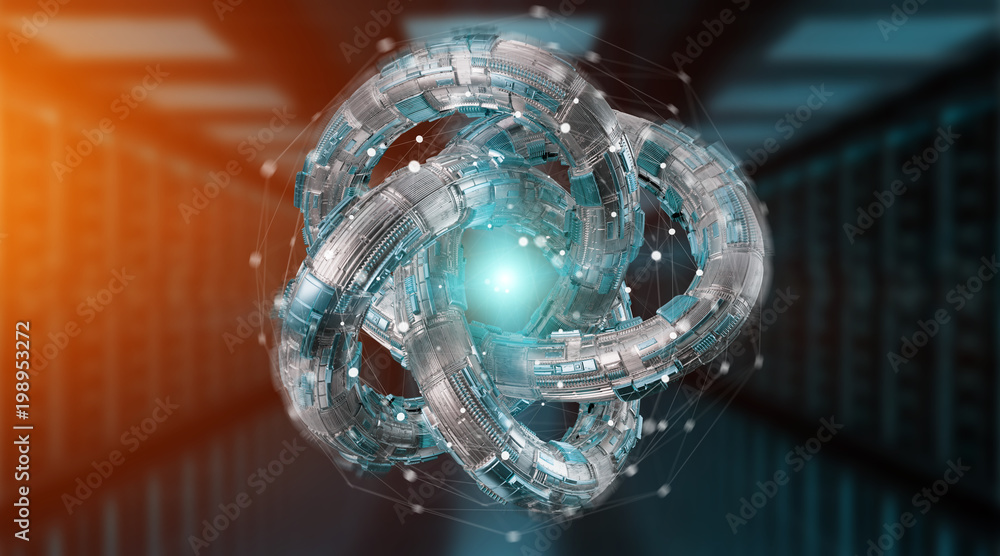 Futuristic torus technology textured object 3D rendering