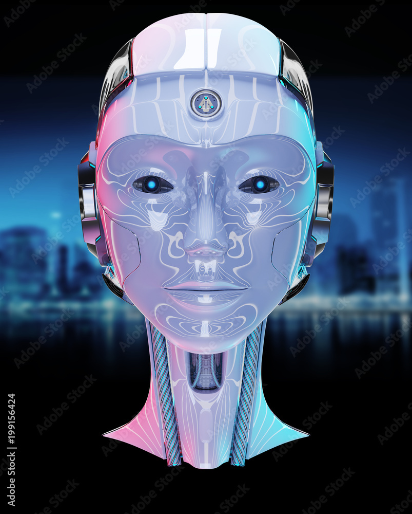 Cyborg head artificial intelligence 3D rendering