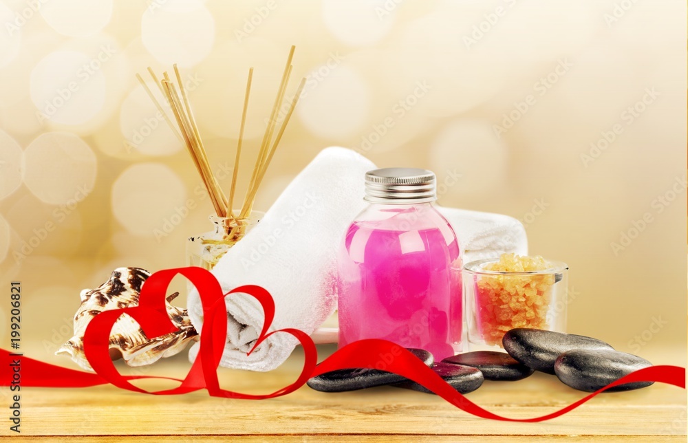 Red ribbon and spa supplies