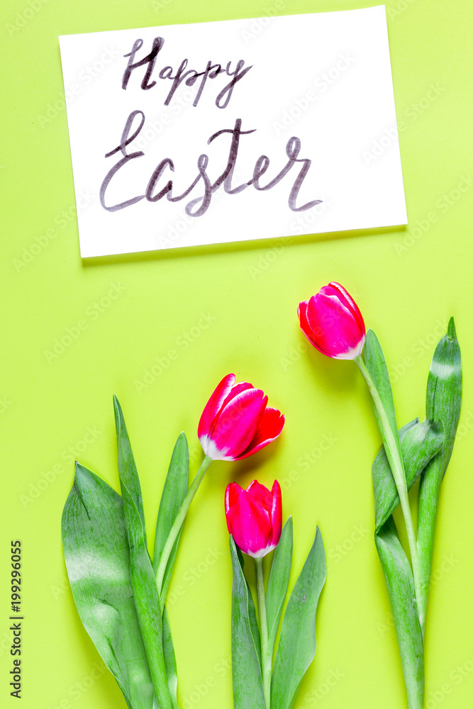 Easter concept on yellow background top view mockup