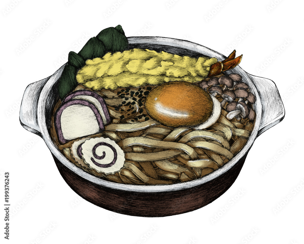 Hand drawn udon Japanese cuisine