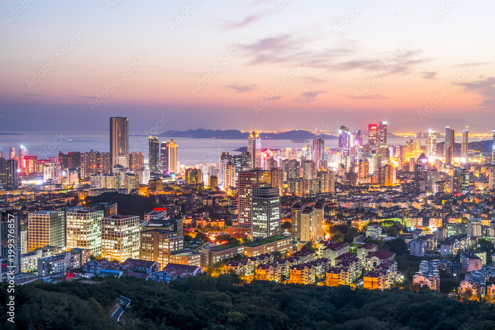 青岛滨海城市美景鸟瞰图