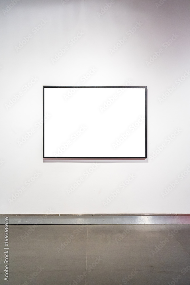 interior of gallery with blank frame