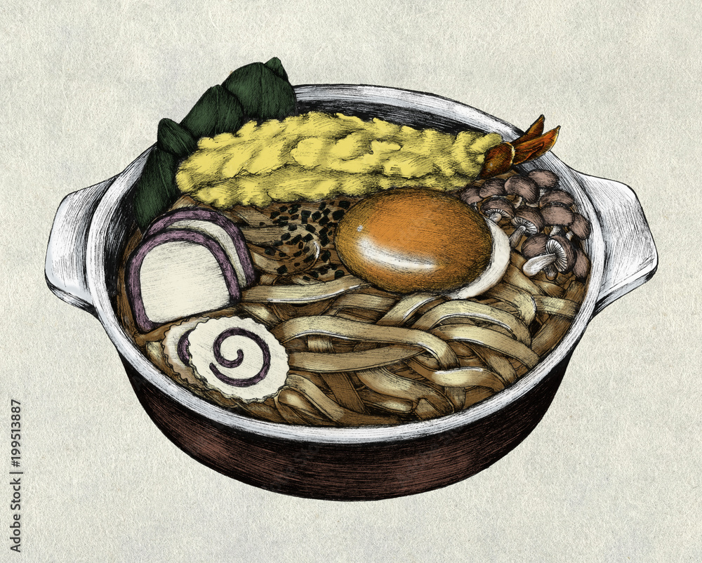 Hand drawn udon Japanese cuisine