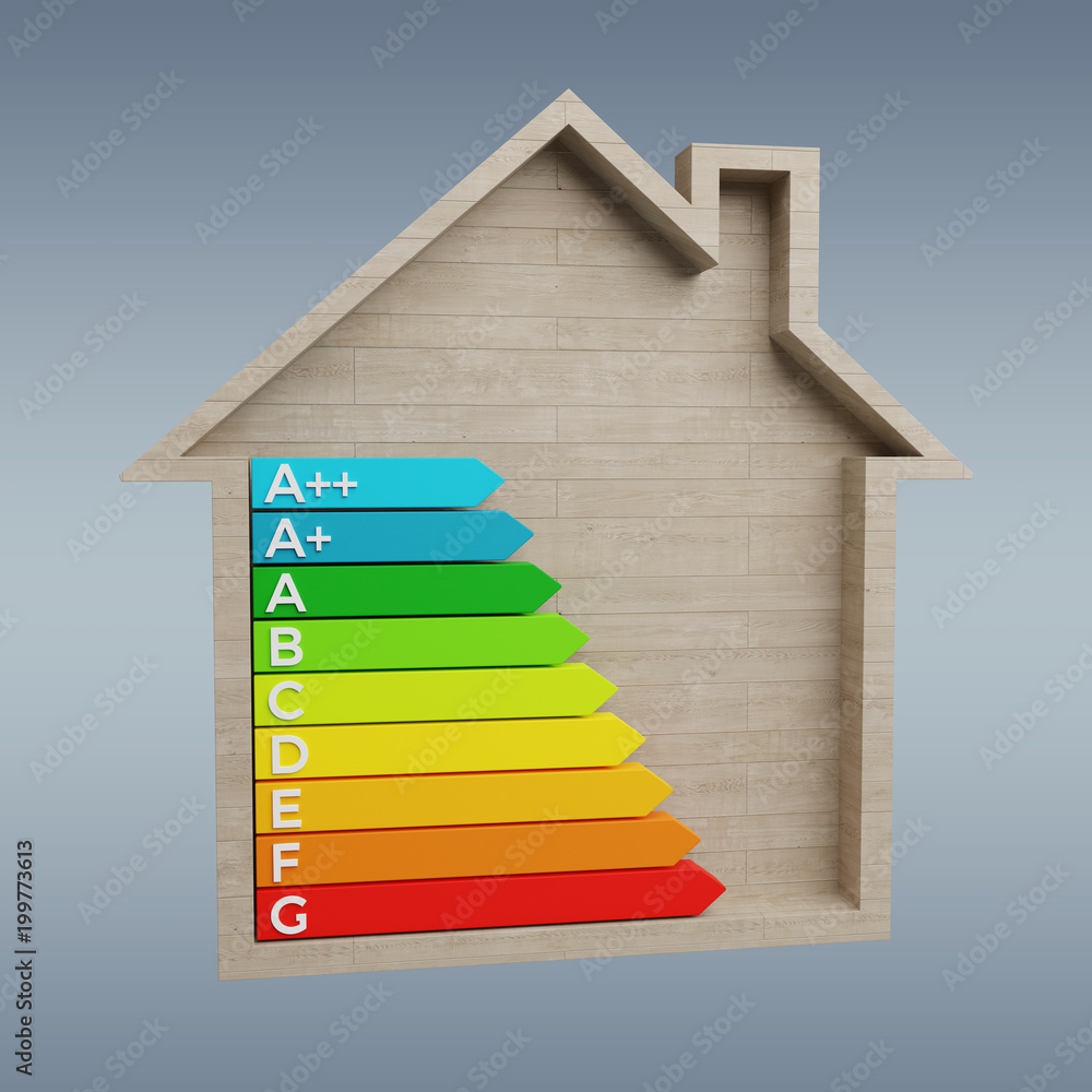 木屋中的3D渲染能量评级图