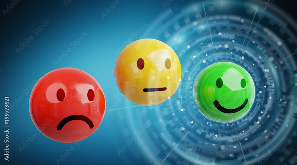 Customer satisfaction rating with smiley 3D rendering