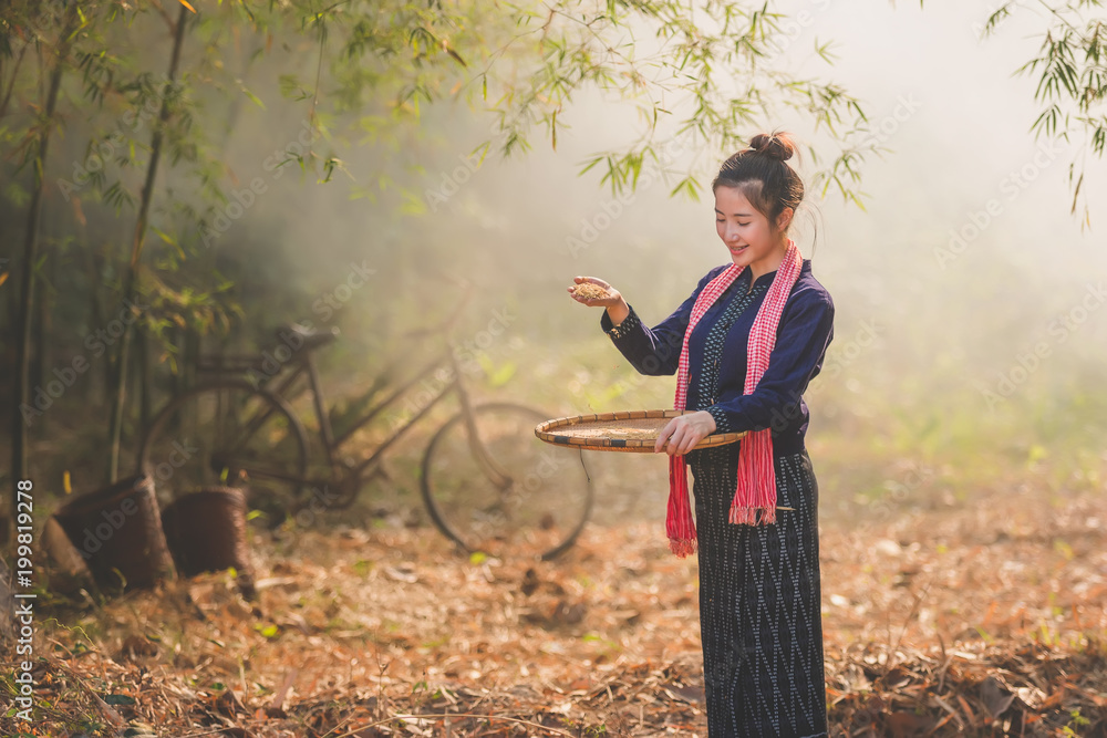 Lifestyle of rural Asian women in the field countryside thailand.Daily life of rural women in Thaila