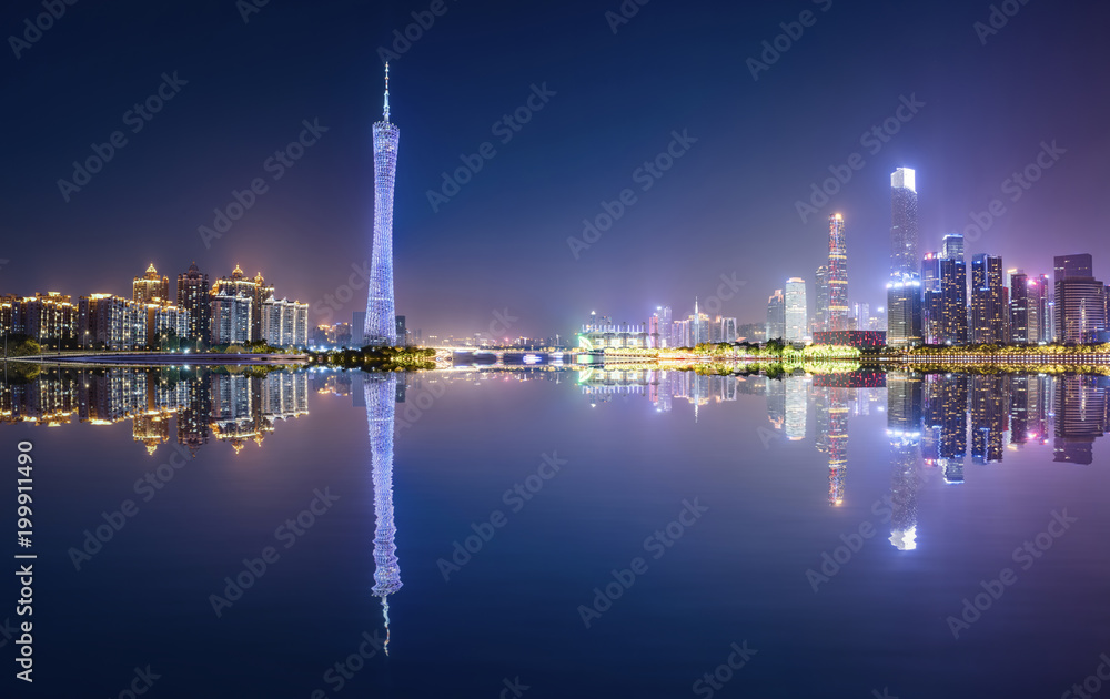 The beautiful city night scene and the skyline of the architectu