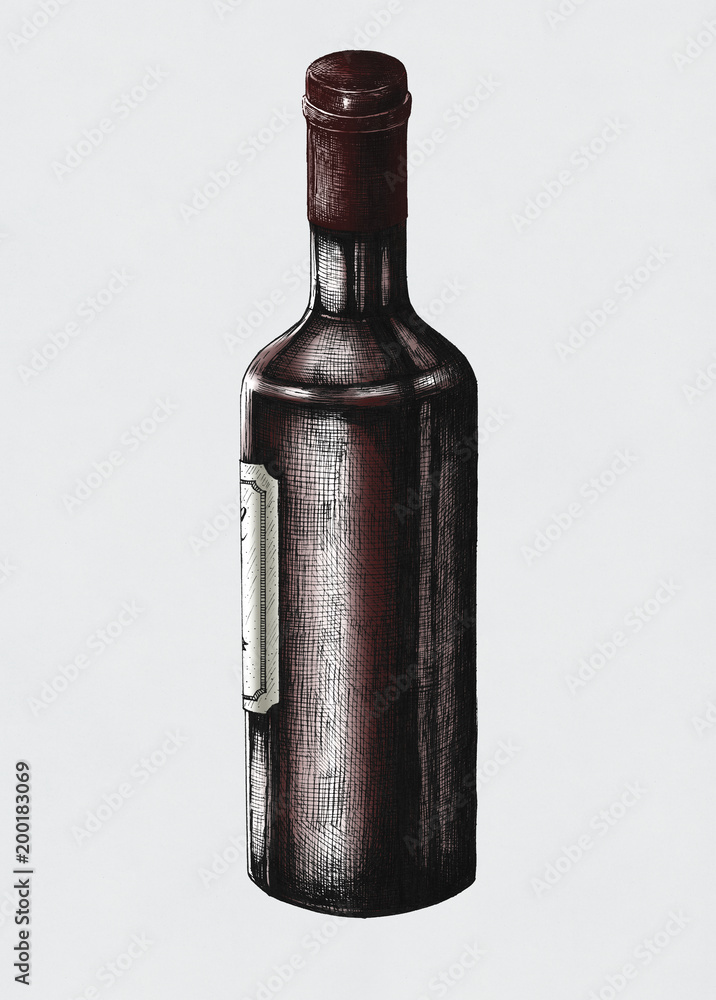 Hand drawn wine bottle isolated