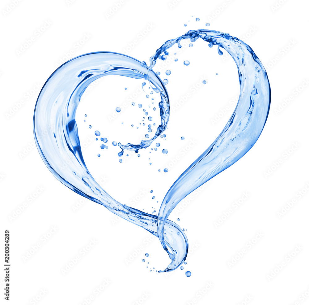 Splashes of water in the shape of a heart, isolated on a white background