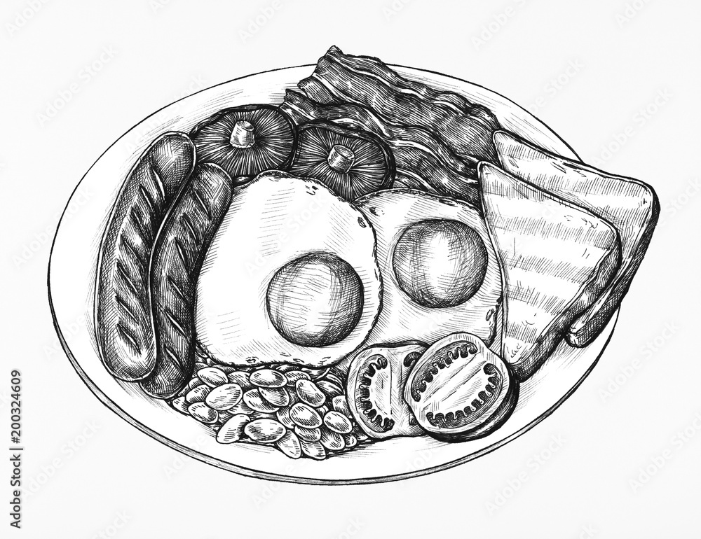 手绘美式早餐