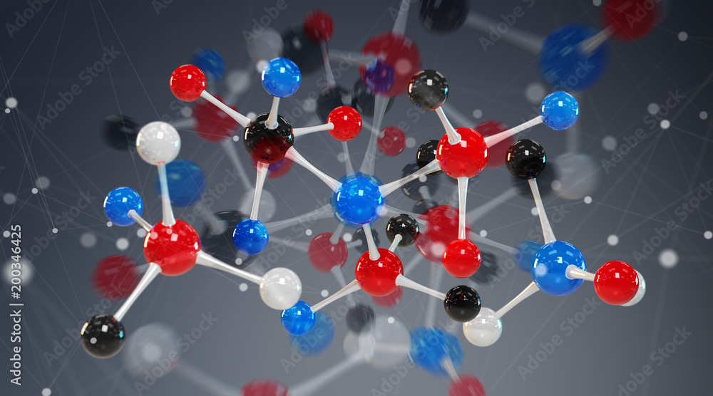 Modern digital molecule structure 3D rendering