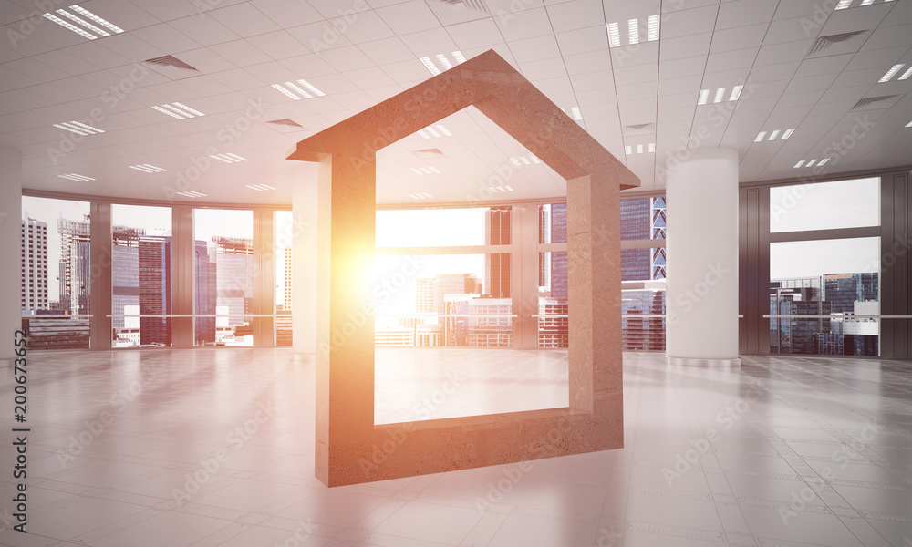 Conceptual background image of concrete home sign in modern office interior