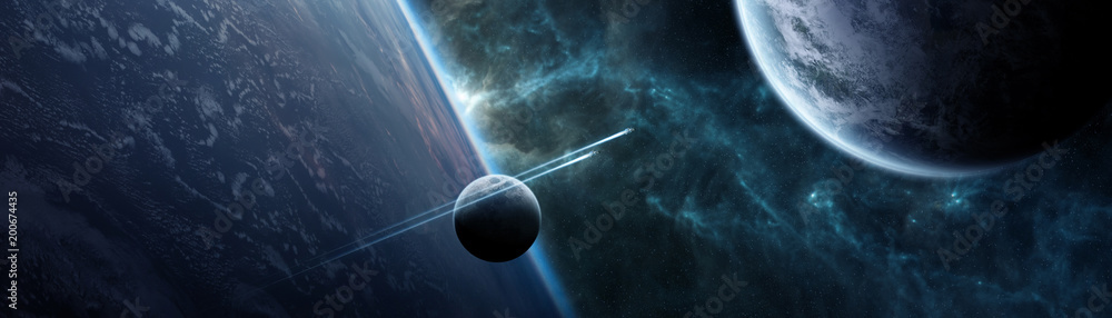 Panoramic view of planets in distant solar system 3D rendering elements of this image furnished by N