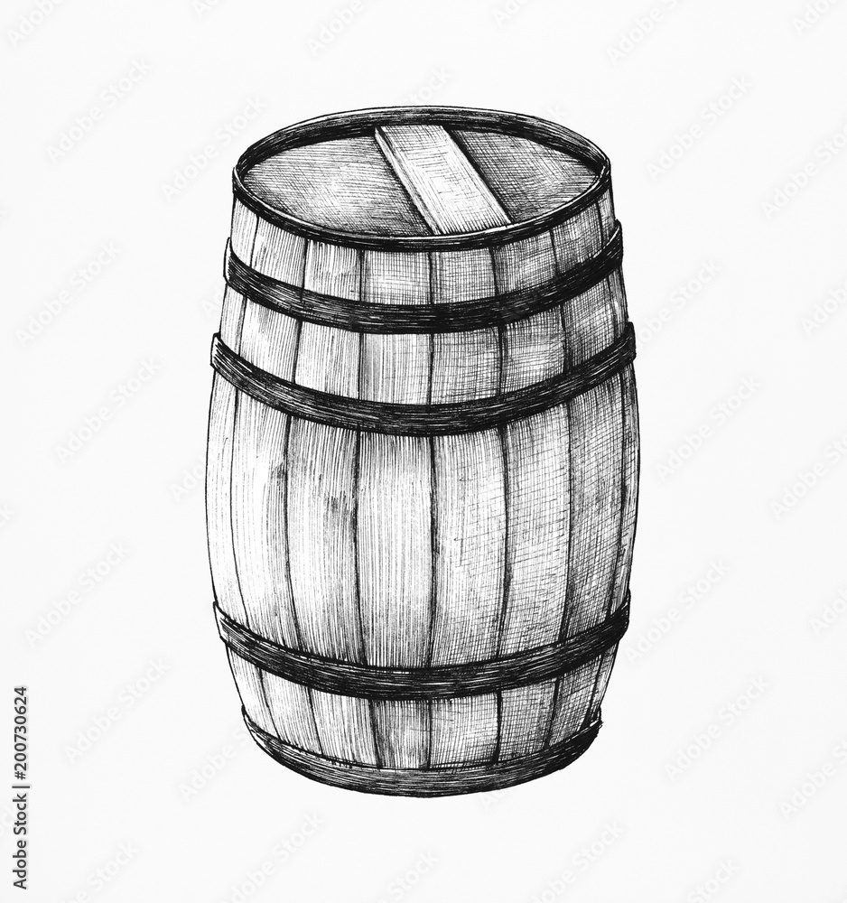 Hand-drawn wooden barrel