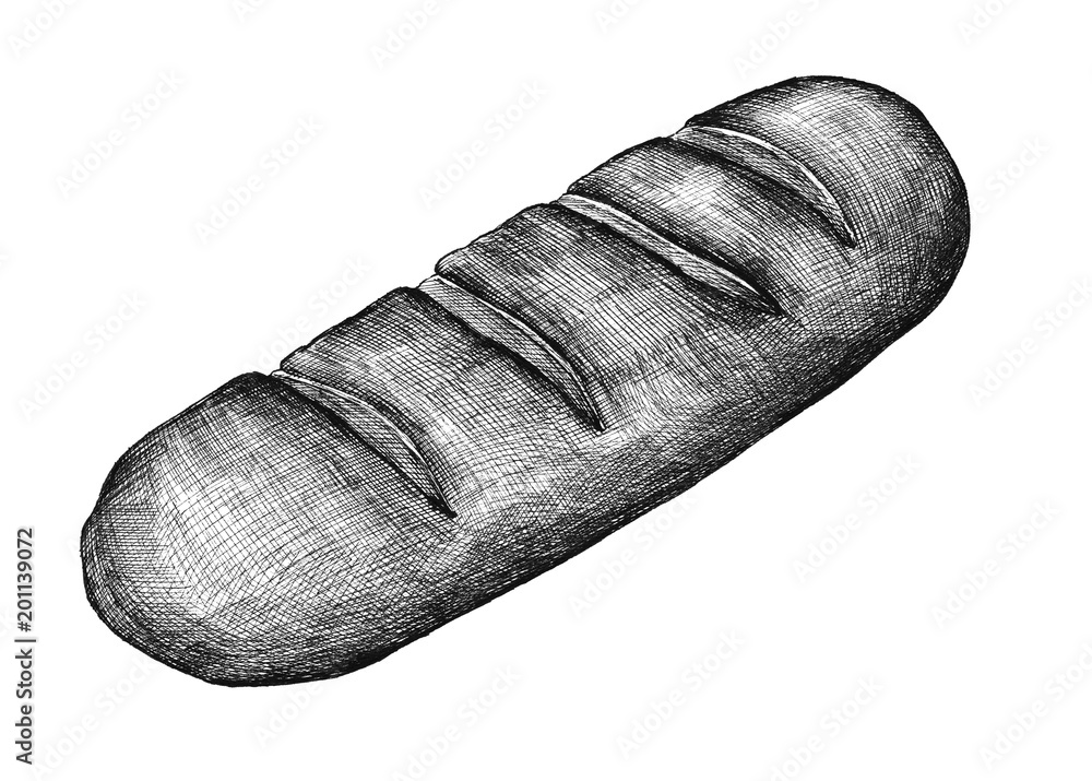 Hand drawn baguette French bread