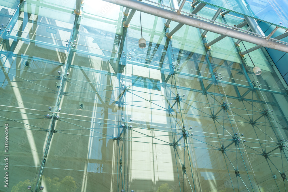 close up of modern glass building