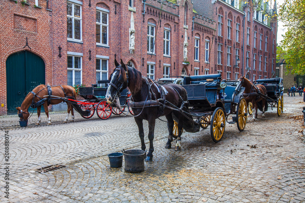 Brugge medieval historic city. Brugge streets and historic center, canals and buildings. Brugge popu