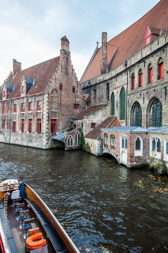 Brugge medieval historic city. Brugge streets and historic center, canals and buildings. Brugge popu