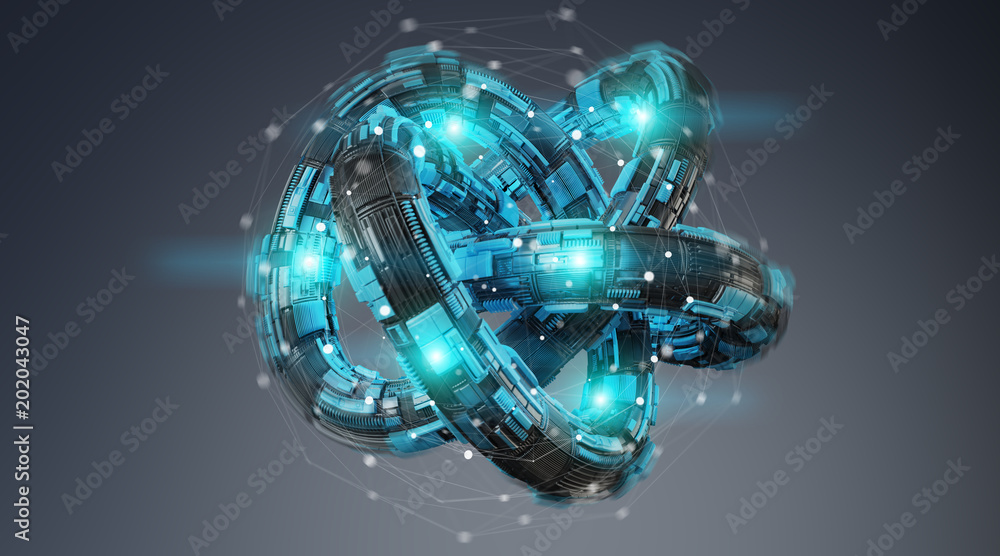 Futuristic torus technology textured object 3D rendering