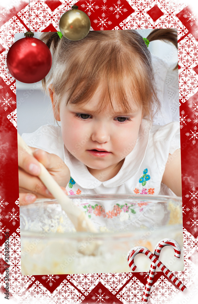 Relaxed woman baking cookies with her daughter against christmas themed page