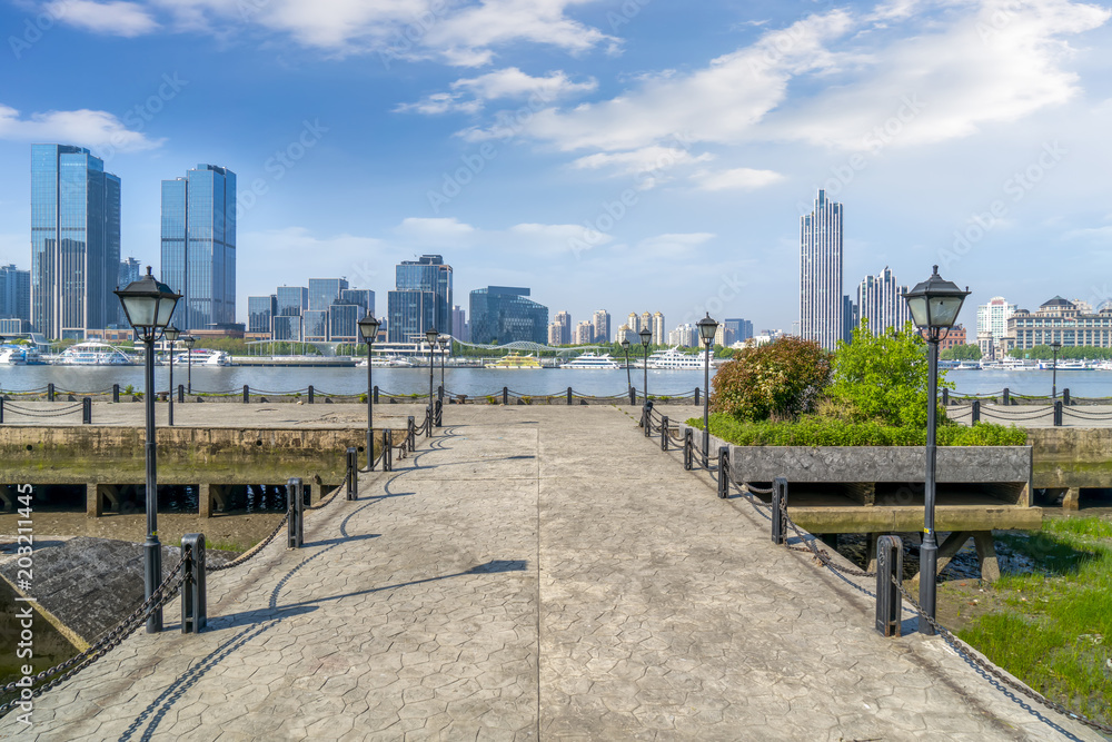 The skyline of urban architectural landscape in the Bund, Shanghai