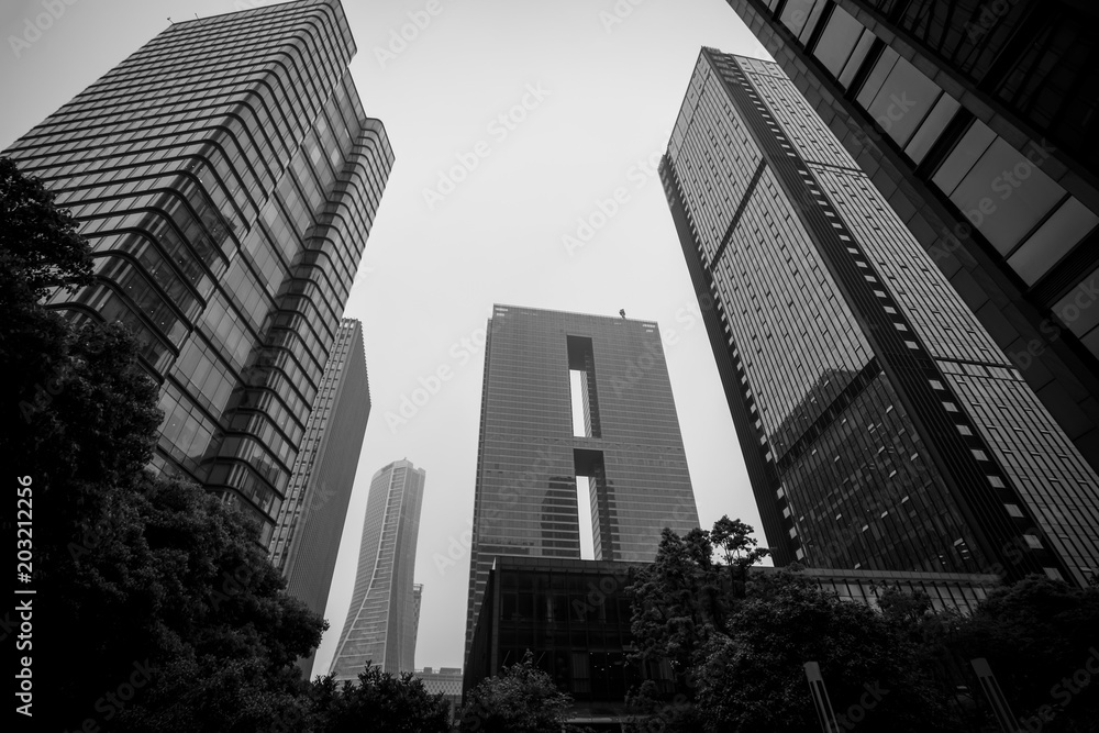 The architectural landscape of the commercial building in the city center of the city