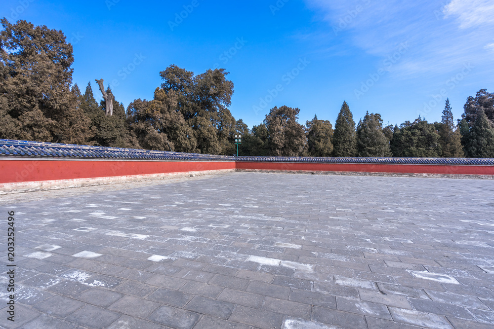 city skyline with marble floor