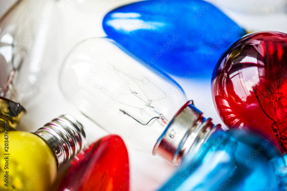 Collection of colorful light bulbs