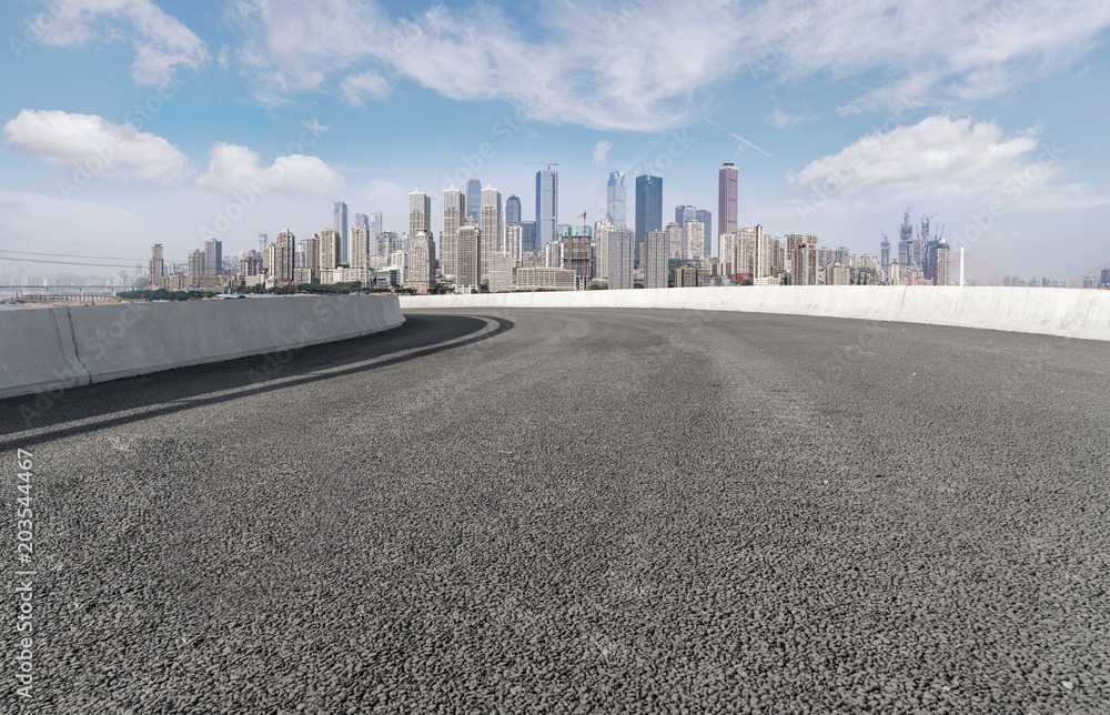 Urban square road and skyline of architectural landscape