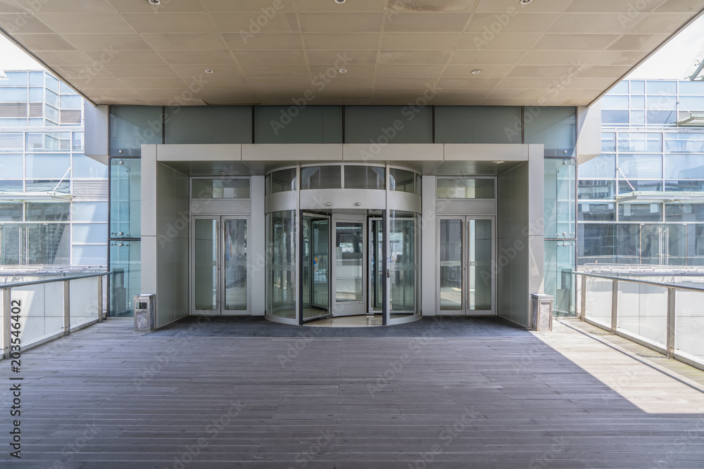 The entrance of the commercial building office in the financial district