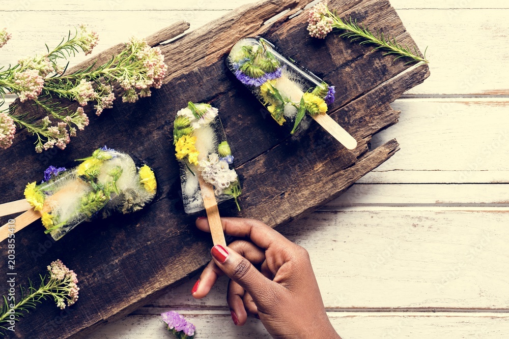 Homemade summer wildflower ice pop