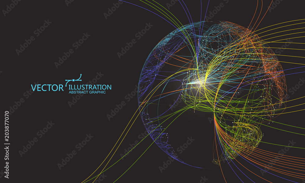 Colourful curve composed of a sphere, Abstract graphic design.