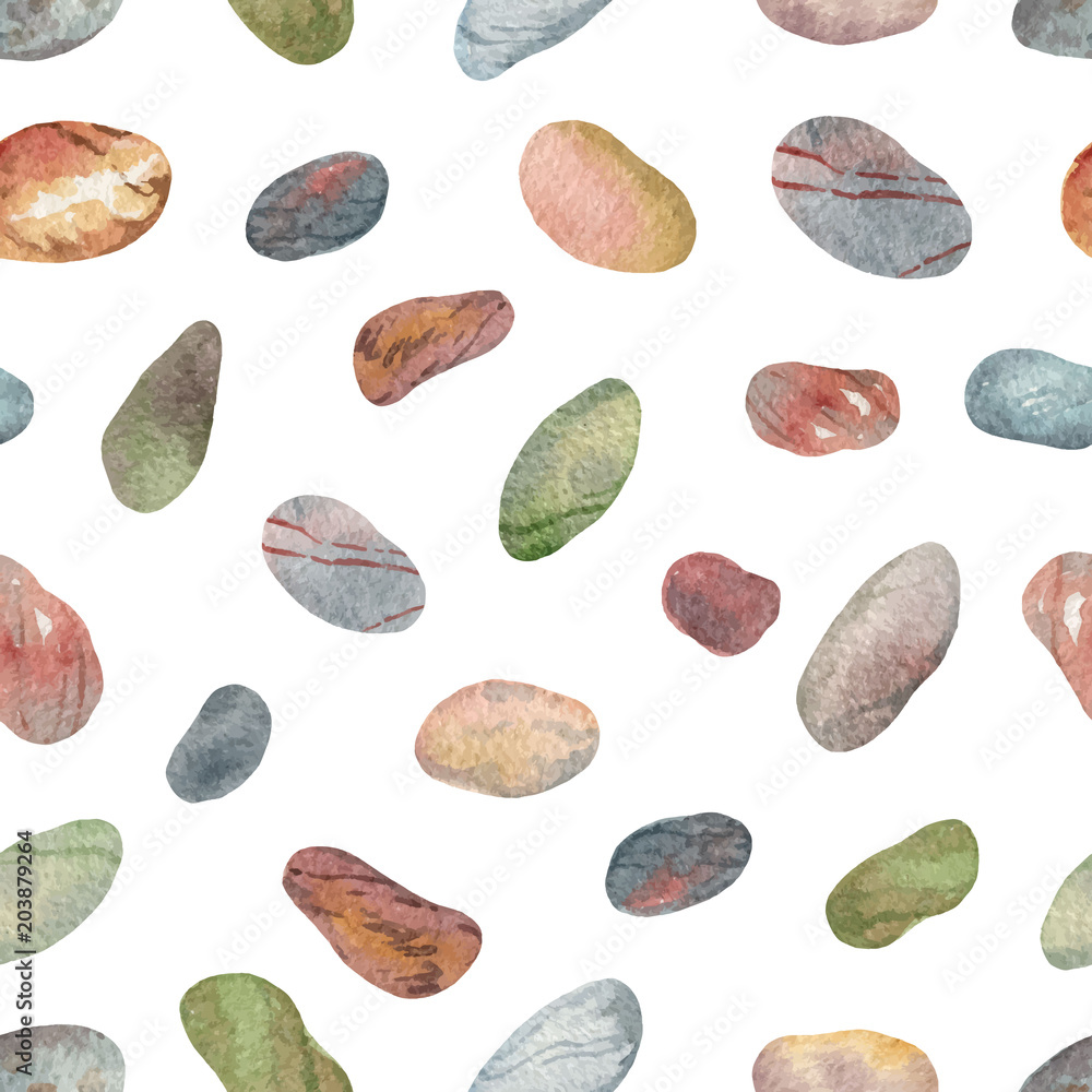 Watercolor vector seamless pattern with colored decorative stones.