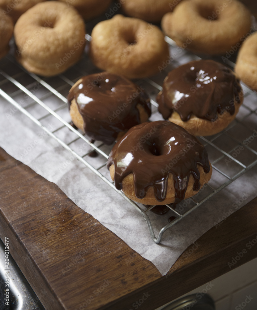 Homemade chocolate doughnuts food photography recipe idea