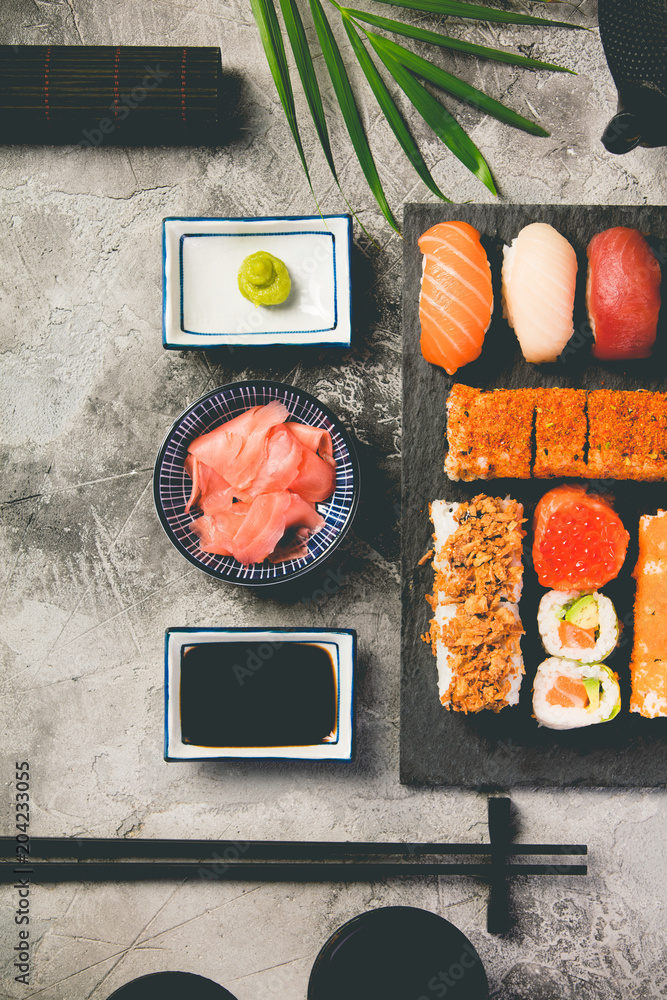 Flat-lay of sushi set