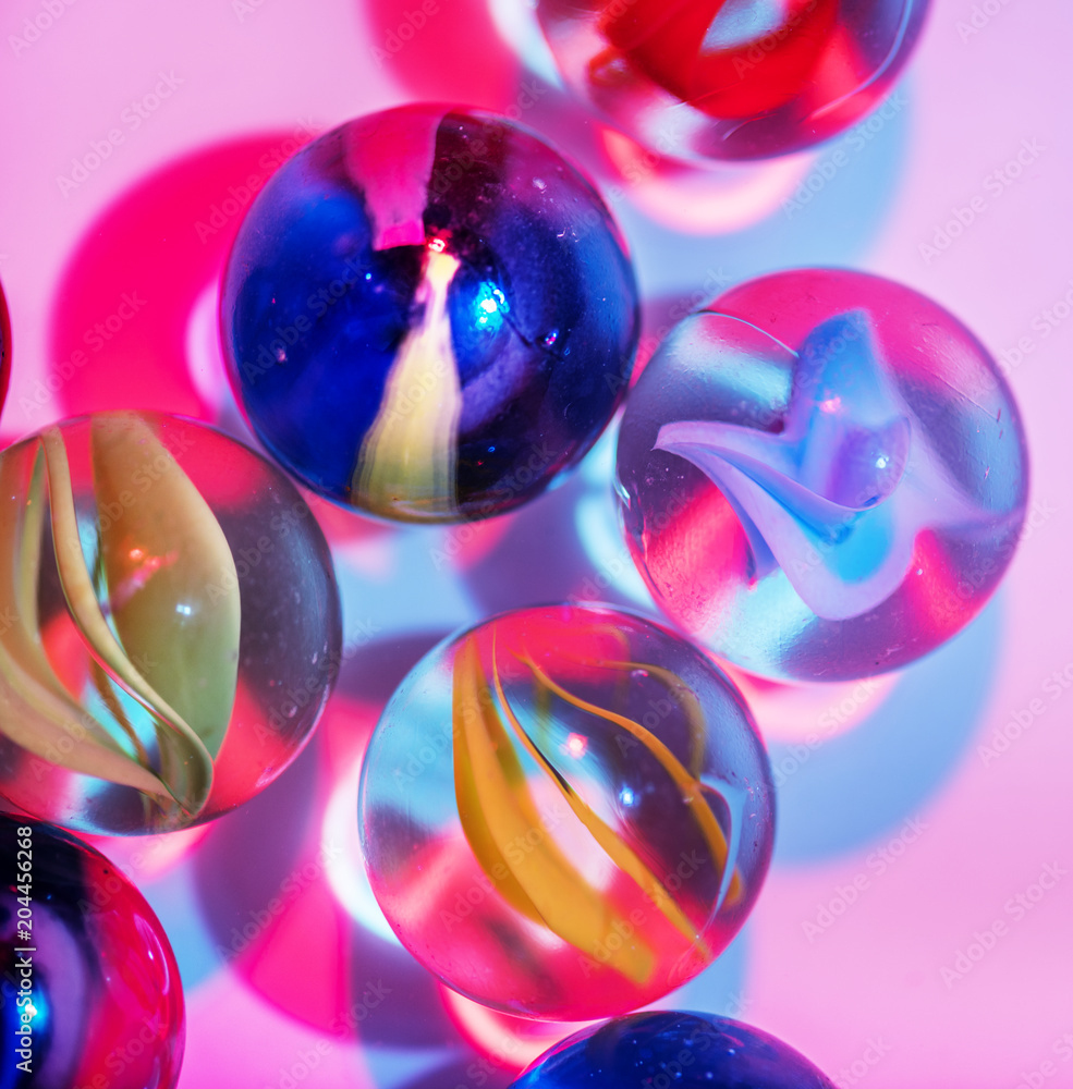 Closeup shot of glass marbles