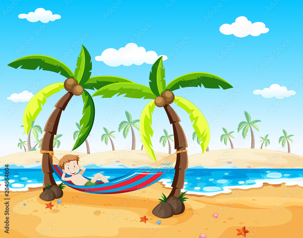 A Boy Relaxing under Palm Tree