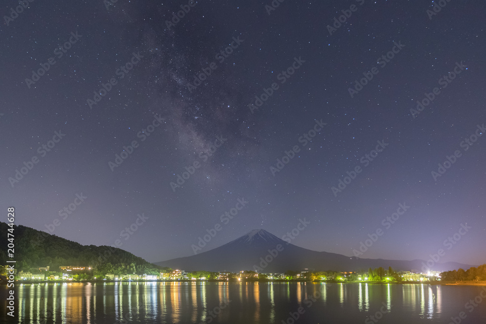 春季川口湖富士山和Milkyway