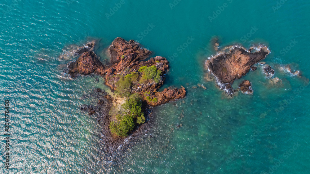 Small island in the sea.Aerial view and top view