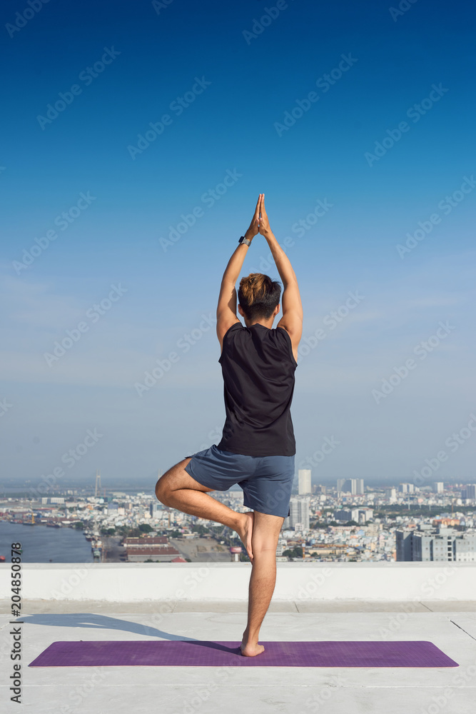 Man practicing advanced yoga. A series of yoga poses. lifestyle concept.