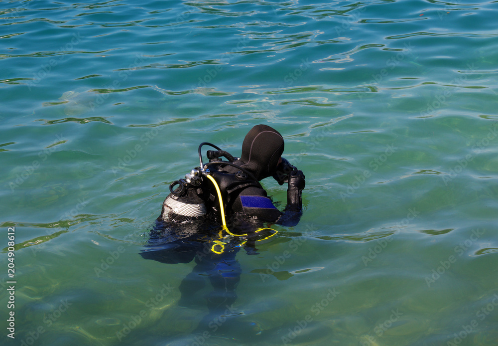 Scuba diver before diving.