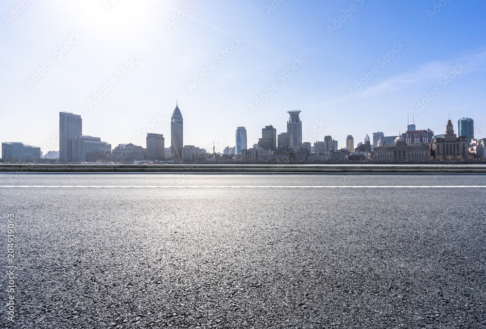 empty road with modern office building