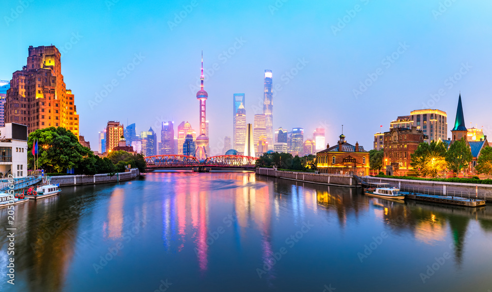 beautiful night in shanghai,view from suzhou river